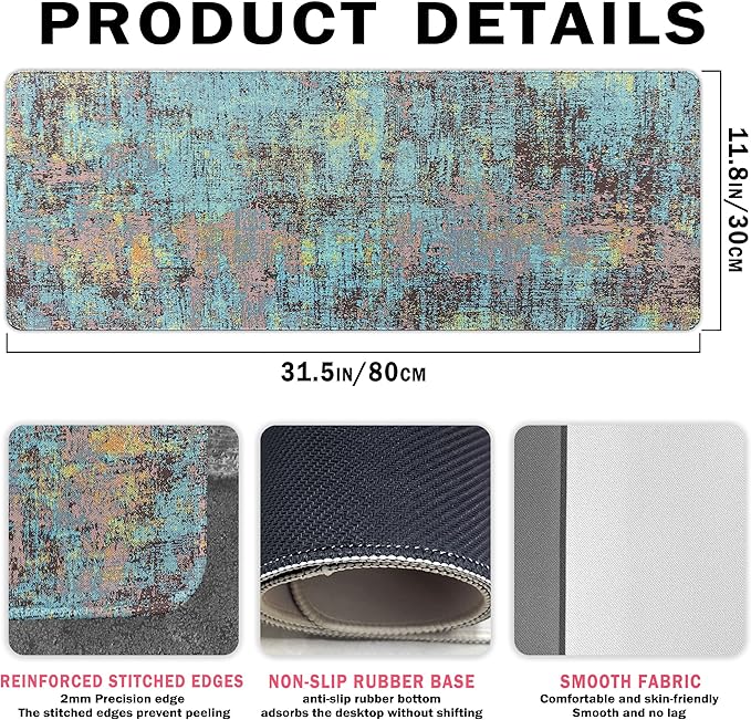 Vintage Blue Green Mouse Pad Gradient Desk Mat Retro Blue Green Rectangle Large Long Computer Mousepad, XL Mousepads Teal Desk Accessorie Office Supplies for Women Men 31.5x11.8