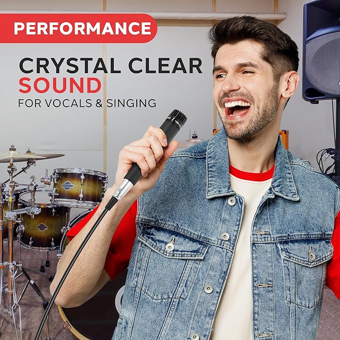 PylePro Dynamic Handheld Microphone, Professional Moving Coil Mic with Built-in Pop Filter, Wide Frequency Response, High Signal Output, Rugged Design, Low Noise Circuitry, 15' ft. XLR Cable Included