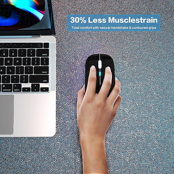 Wireless Bluetooth Mouse Rechargeable Laptop Mice with LED Use Portable(BT5.2 and USB 2.4G) Dual Mode Connection Silent Slim Computer Mouse for Laptop/iPad Tablet/Apple MacBook/PC(Pearl Black)