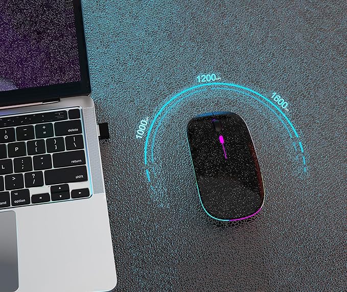 Wireless Bluetooth Mouse Rechargeable Laptop Mice with LED Use Portable(BT5.2 and USB 2.4G) Dual Mode Connection Silent Slim Computer Mouse for Laptop/iPad Tablet/Apple MacBook/PC(Pearl Black)