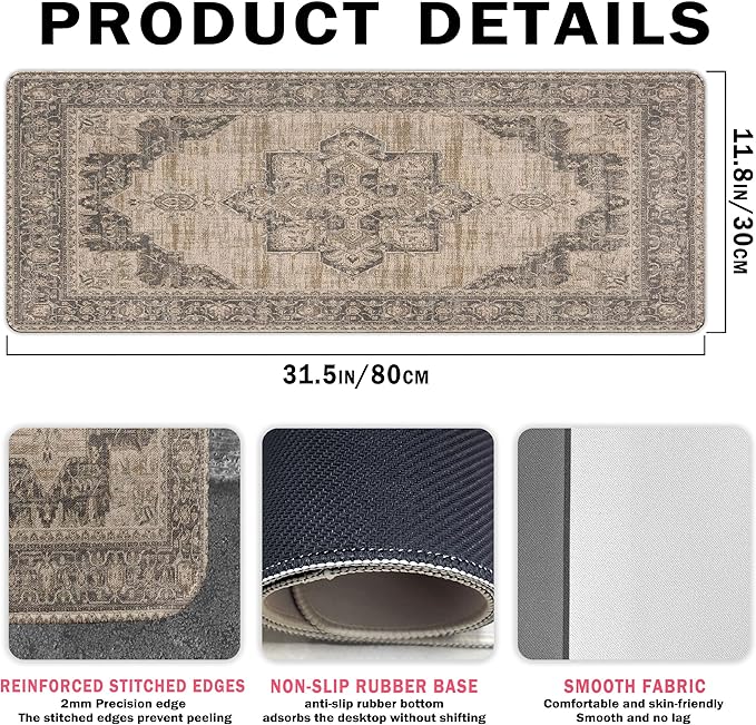 Boho Rug Mouse Pad, Large Retro Rug Carpet Desk Mat, Vintage Keyboard Long Mouse Mat for Computer Laptop Boho Gaming Mousepad Rugs Full Desk Pad for Women Office 31.5x11.8