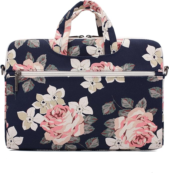 canvaslife White Rose Laptop Bag, 14-15.6 Inch | Shoulder Messenger, Briefcase Style, Pattern Design
